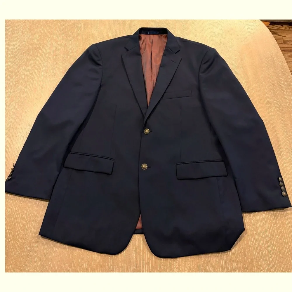 Paul Fredrick Navy Wool Suit Jacket Mens 44R‎ Gold Button Blazer Classic